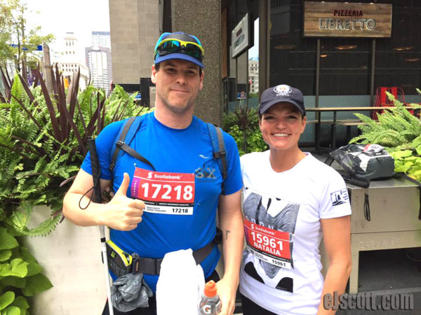 EJ with his guide Natalie at Toronto Marathon